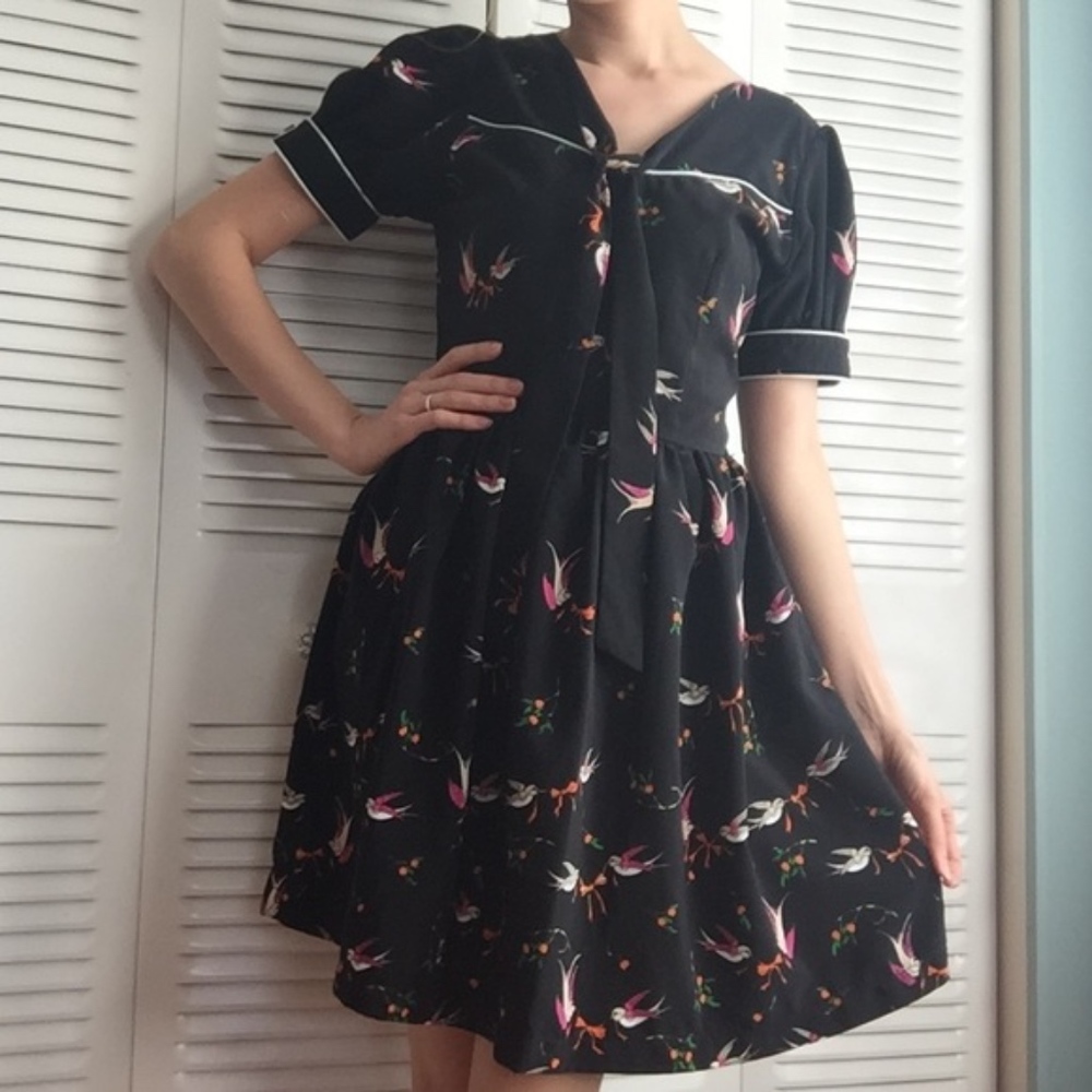 ModCloth Trollied Tea Black Bird & Bow Dress